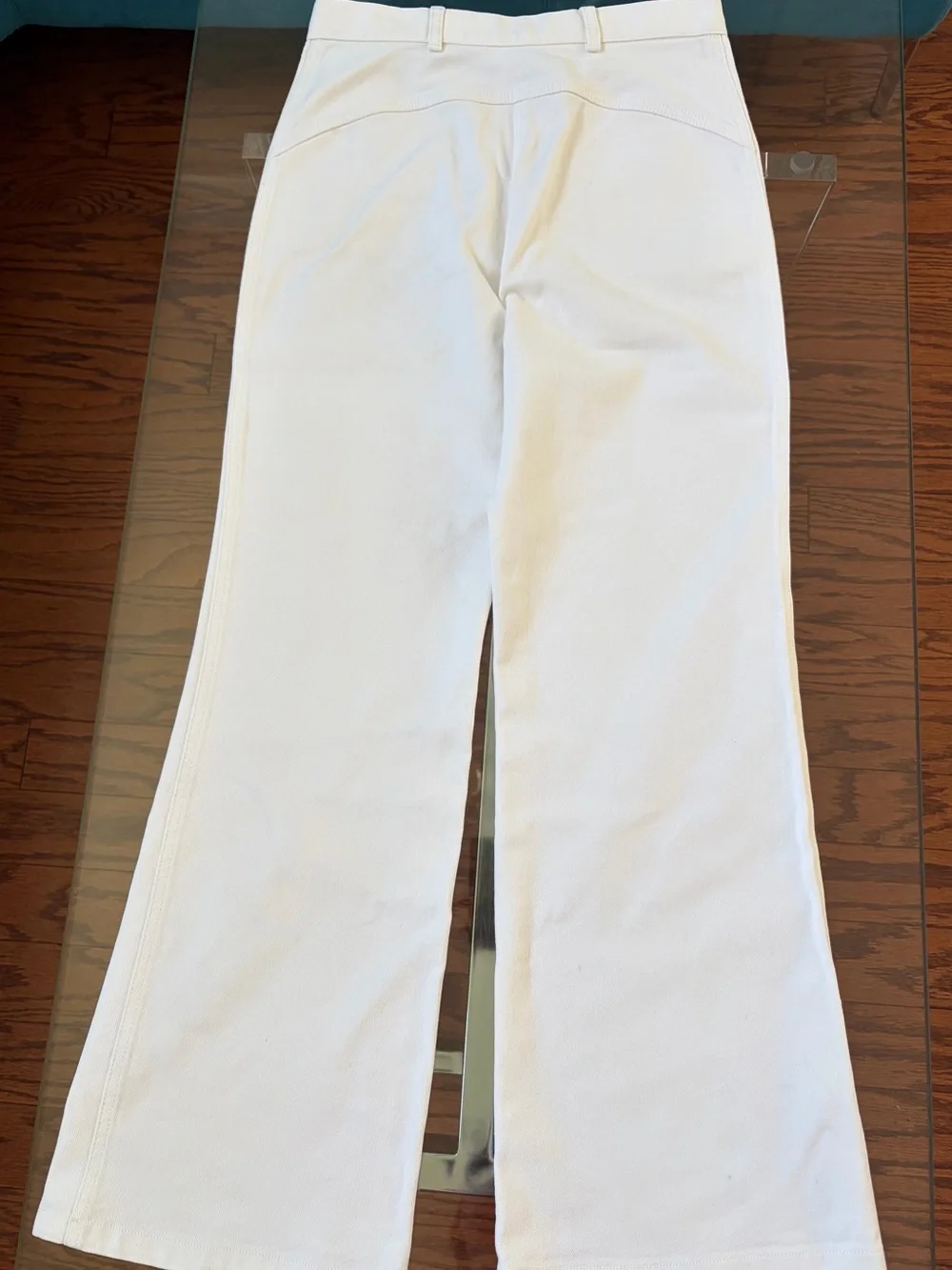 AUTHENTIC CHANEL VINTAGE 2004 CRUISE WHITE WIDE LEG QUILTED UTILITY DENIM PANTS
